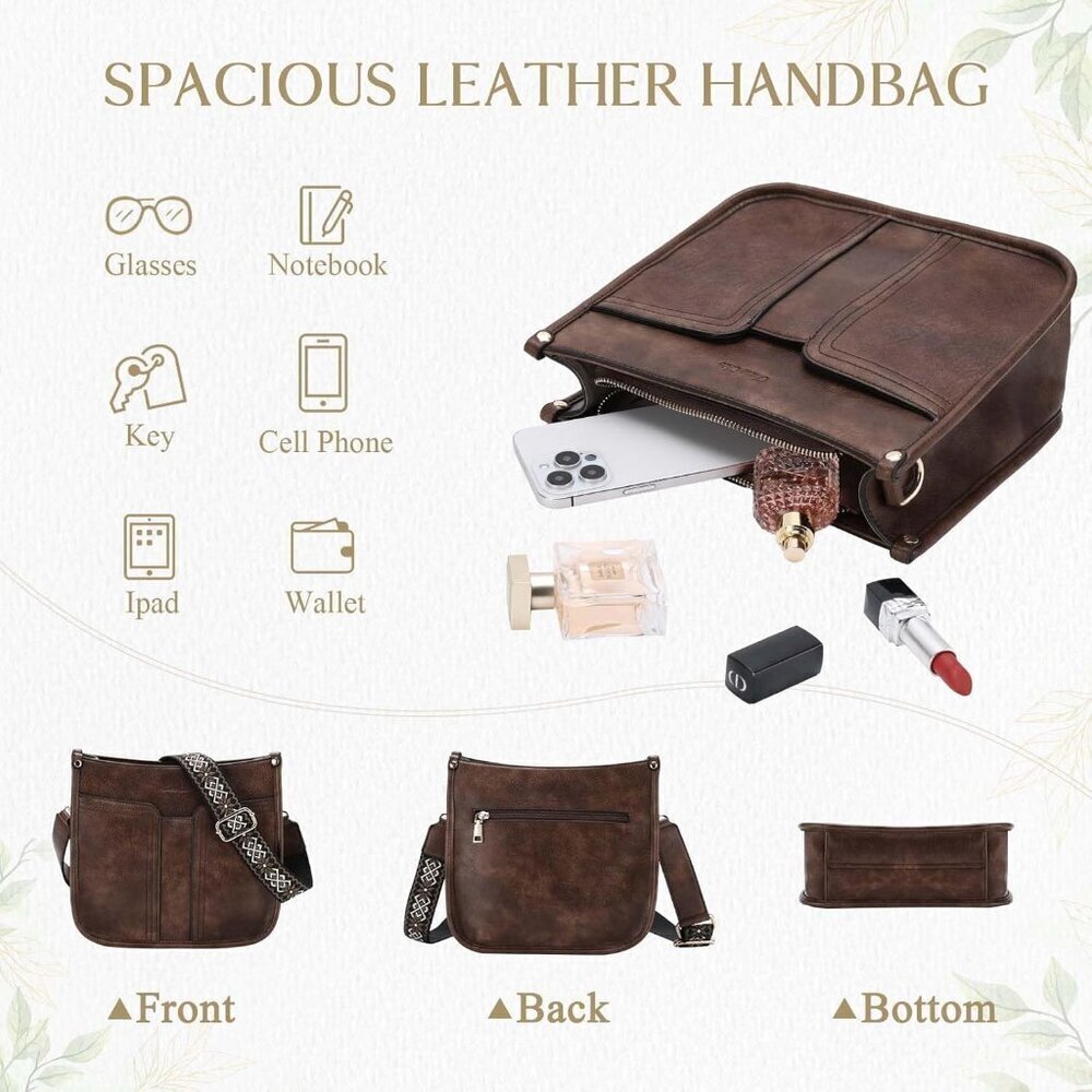 Women Crossbody Bag Vegan Leather Adjustable Straps Organizer Purse - Picture 6 of 7